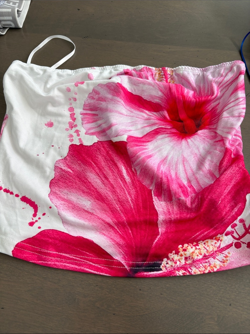 White Tank Top with Bold Pink Floral Print
